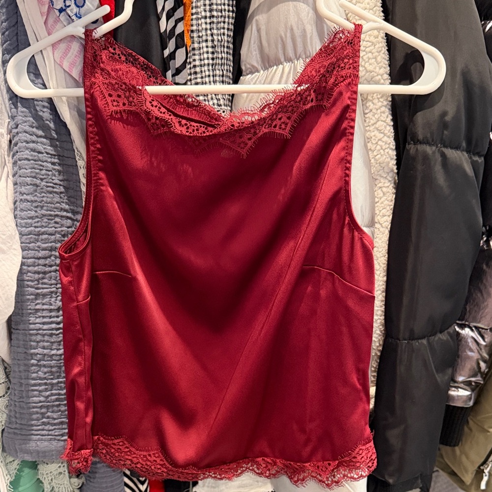 Silky Lace Trim Burgundy Camisole